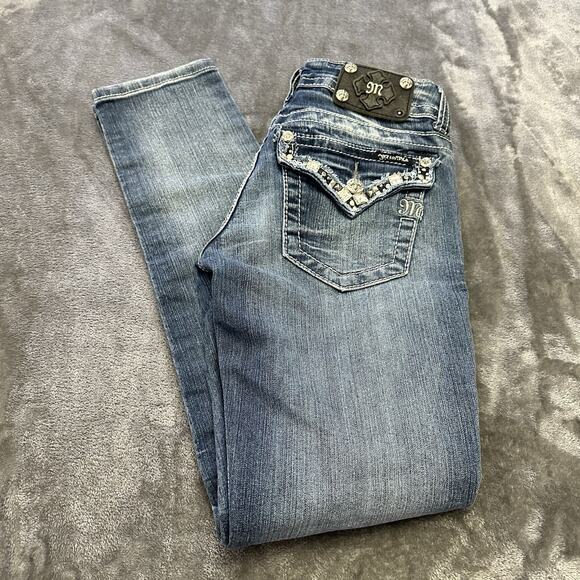 Miss Me Jeans Womens 28 Blue JP5755S Skinny Embellished Sequins Pockets Denim - Picture 9 of 13